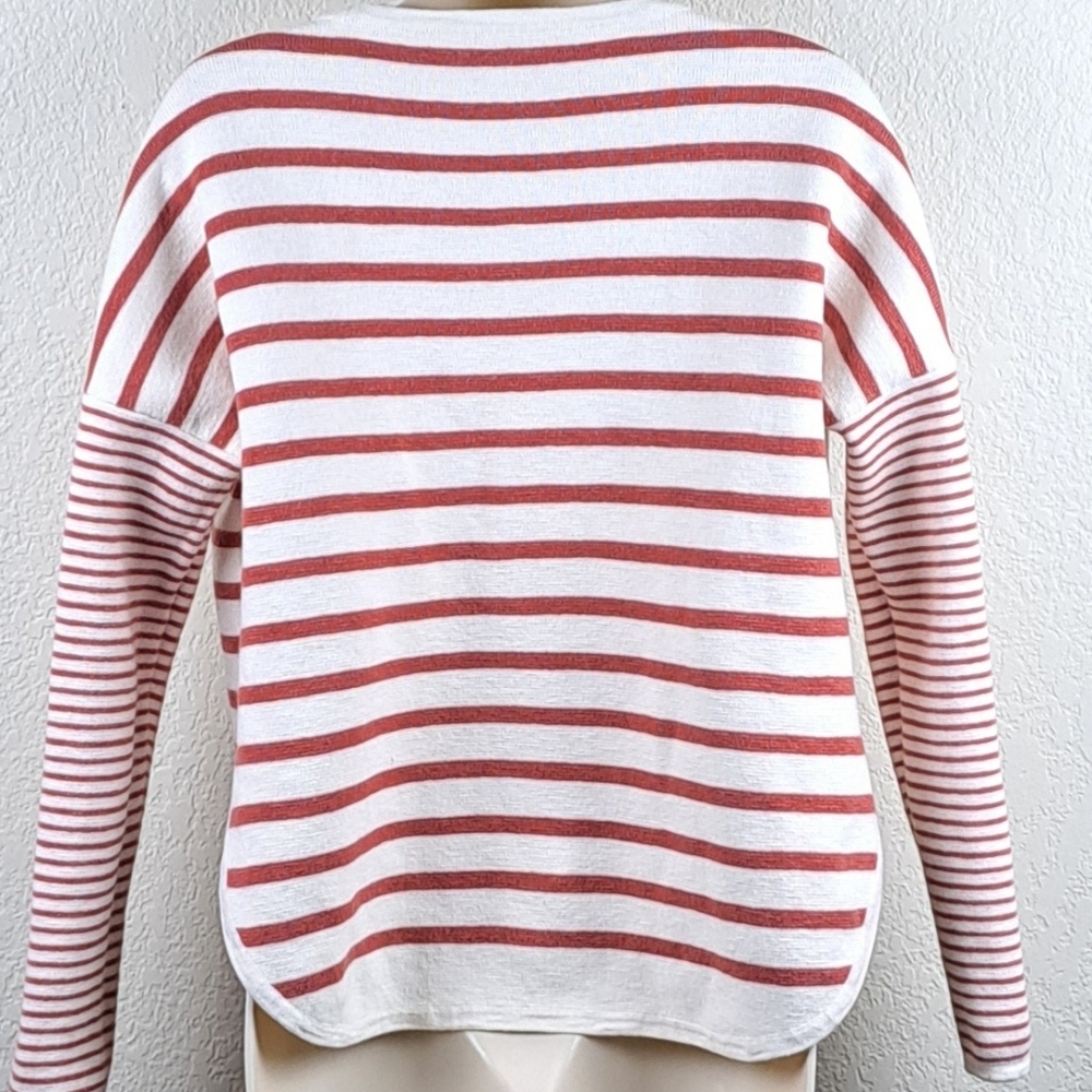 Madewell Breton Stripe Curved Hem Sweater Side Slit Relaxed Fit XS - Picture 3 of 8